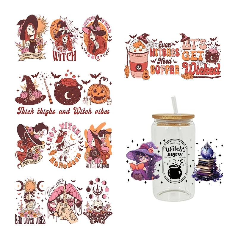 3D UV DTF Halloween Witch Pumpkin Bat Printed Transfers Stickers 16oz Cup Wraps For DIY Glass Ceramic Metal Leather Etc. D20972