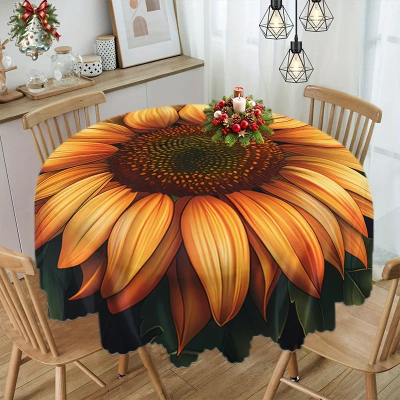 Bright sunflower pattern tablecloth - Easy to clean polyester material, suitable for picnics and camping.yzb