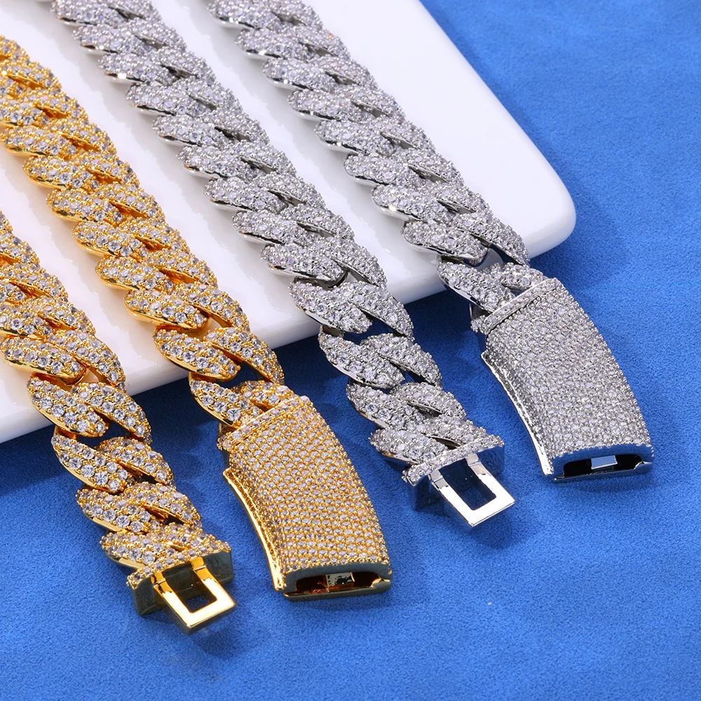 

HHIOK 13mm Cuban Chain Women Bracelet Real Gold Plated Hip Hop Rock Street Jewelry Iced Out Charms Bracelets for man