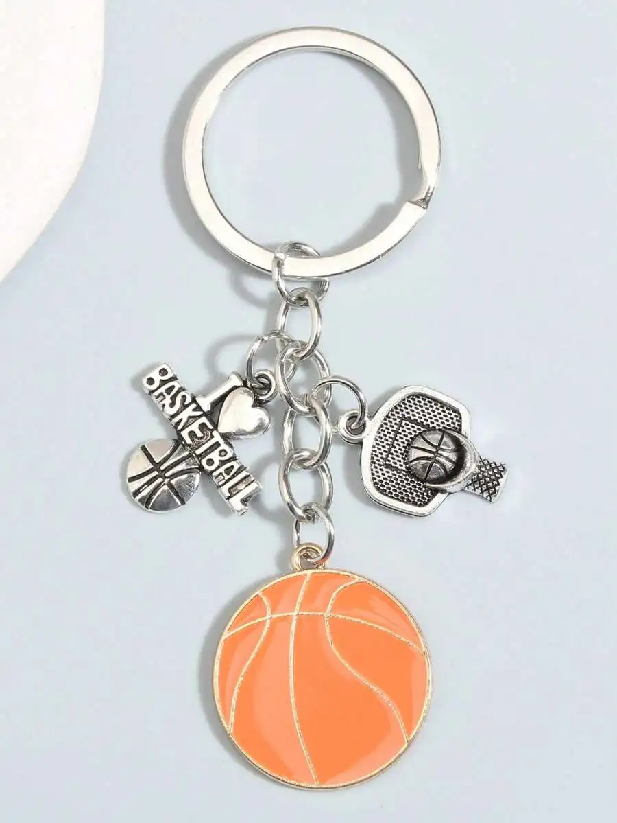 1pc creative basketball-shaped keychain in alloy with drip oil effect frame trophy design ideal gift for friends birthday gym ev