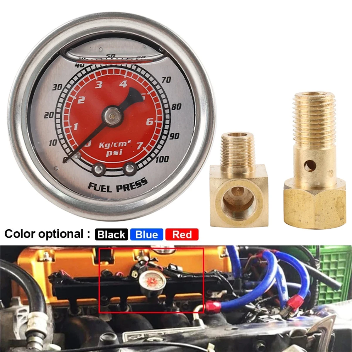 

New Oil Pressure 1/8" NPT Port Red Liquid Fuel Pressure Gauge 0-100psi Universal