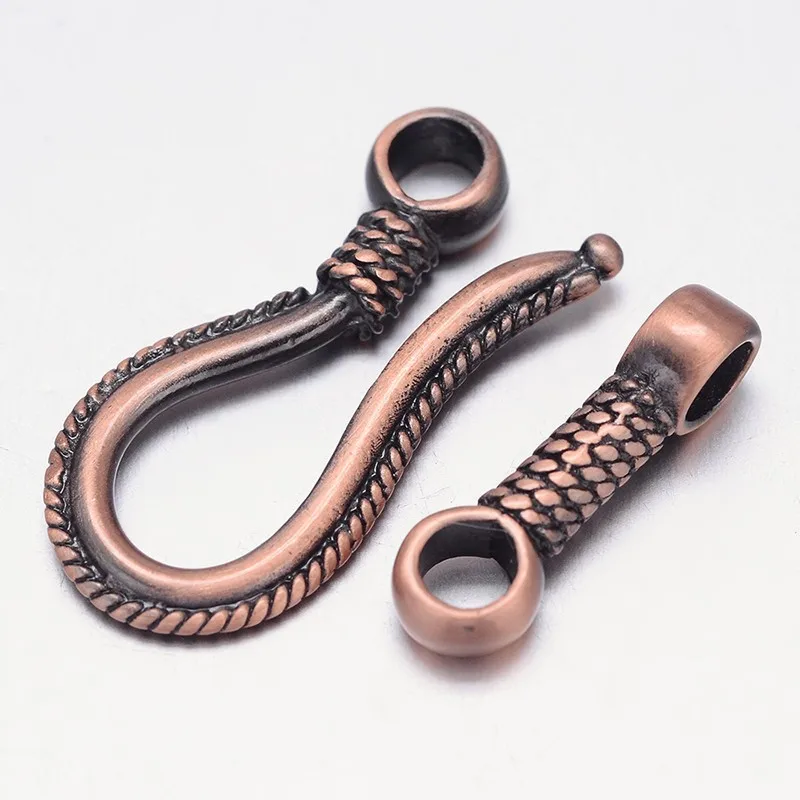 2Set Rack Plating Brass Hook and S-Hook Clasps Nickel Free Brushed Red Copper 45x14x4mm Hole: 3.5mm for fashion jewelry