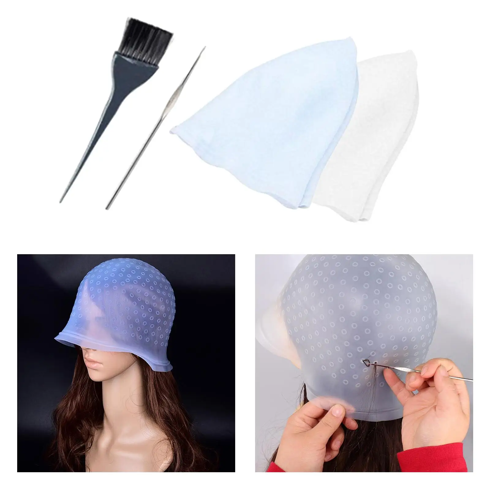 2-pack Silicon Highlighting Dye Frosting Tipping Hat with Hook, Color Styling Professional Tools