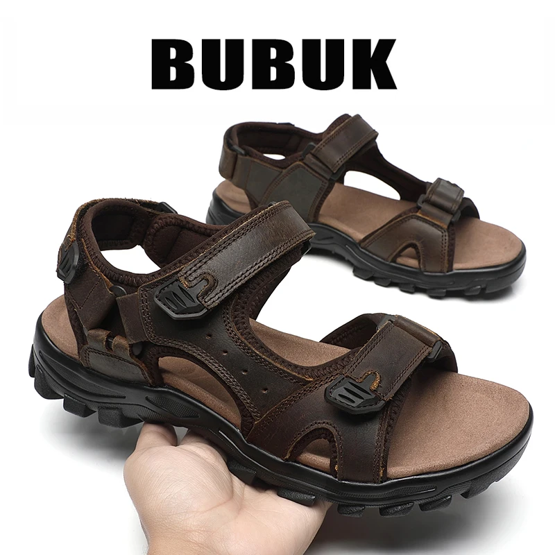 Bubuk Herren Outdoor-Freizeitsandalen aus hochwertigem Rindsleder, modisches und vielseitiges offenes Design, für alle Jahreszeiten anpassbar, bequeme flache Strandschuhe, Herren-Wasserschuhe. – Detail 8