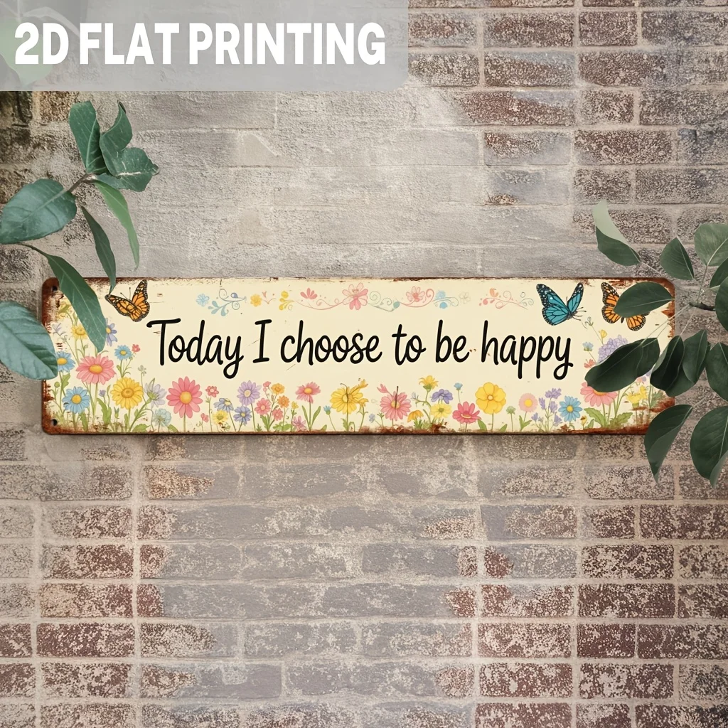 Rustic, Today I Decide to Be Joyful Metal Sign, Floral Butterfly Garden Design, Wall Hanging, Spring Decoration, Bedroom