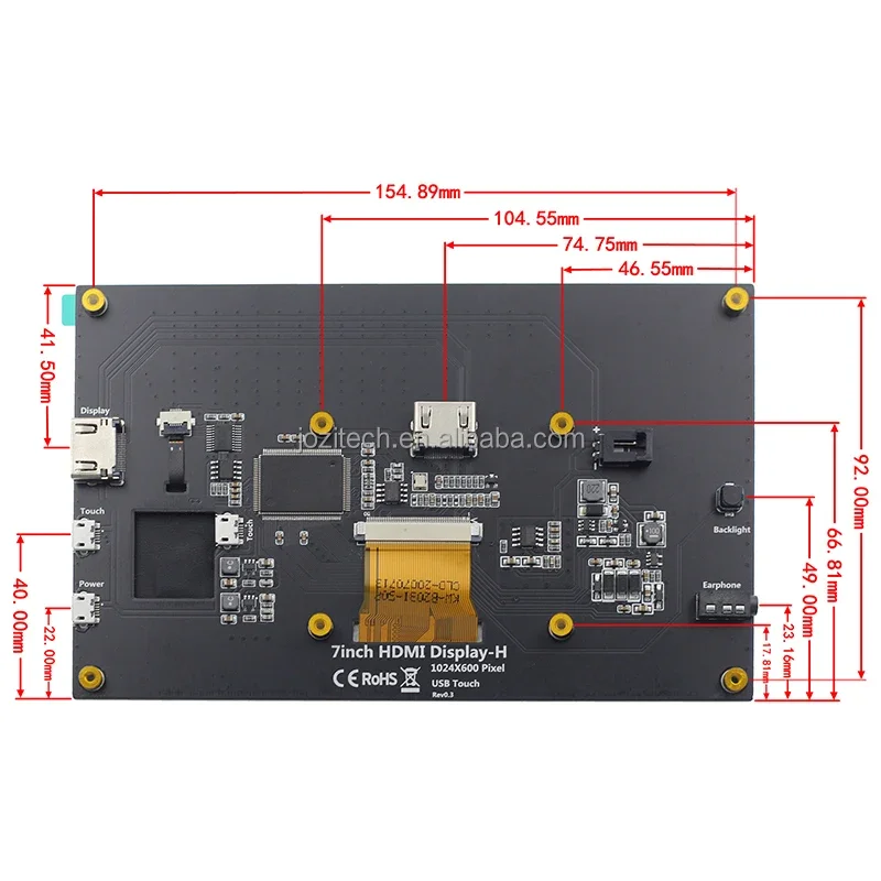 Supporto Raspberry Pi 3 Raspberry Pi 4 Display multi-touch da 7 pollici IPS 1024x600 Touch screen capacitivo da 7 pollici LCD (H) con 2 supporti