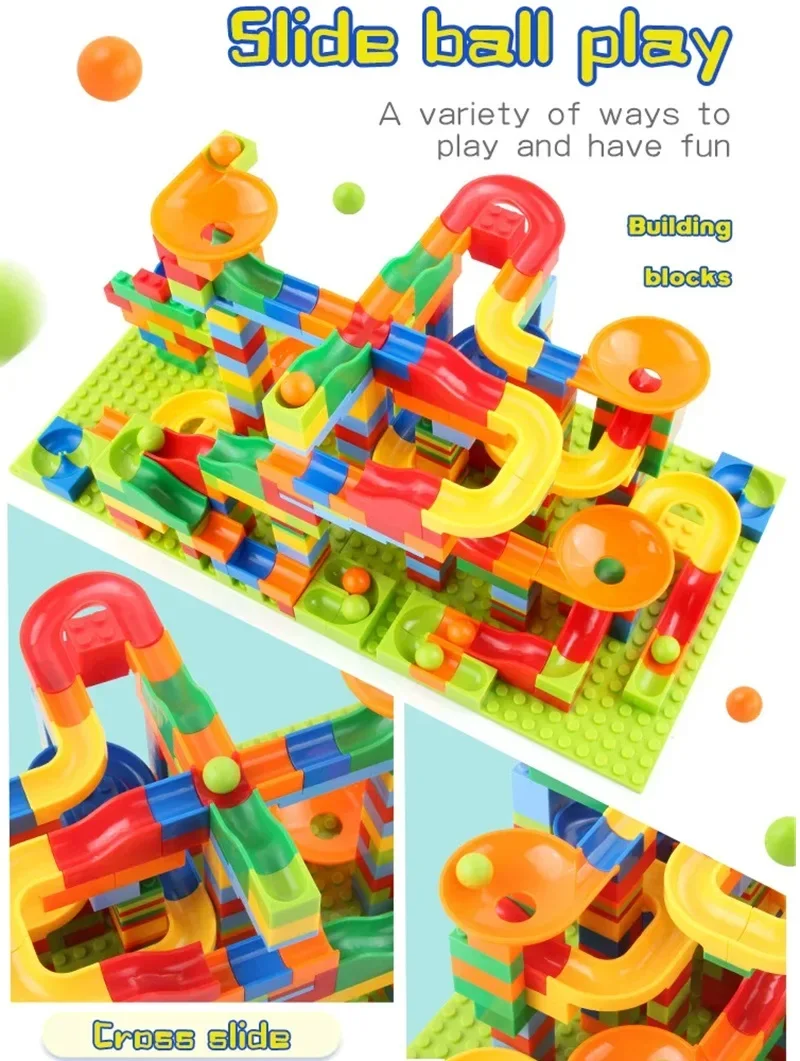168-336PCS Children Maze Ball Tracks Small Slider Blocks DIY Brick Assembly Small Marble Racing Toys Early Education Toys