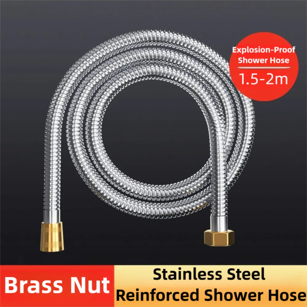 

Stainless Steel Shower Hose Brass Nut Reinforced Handheld Shower Head Hose Explosion-proof High Pressure Extension Tube Bathroom