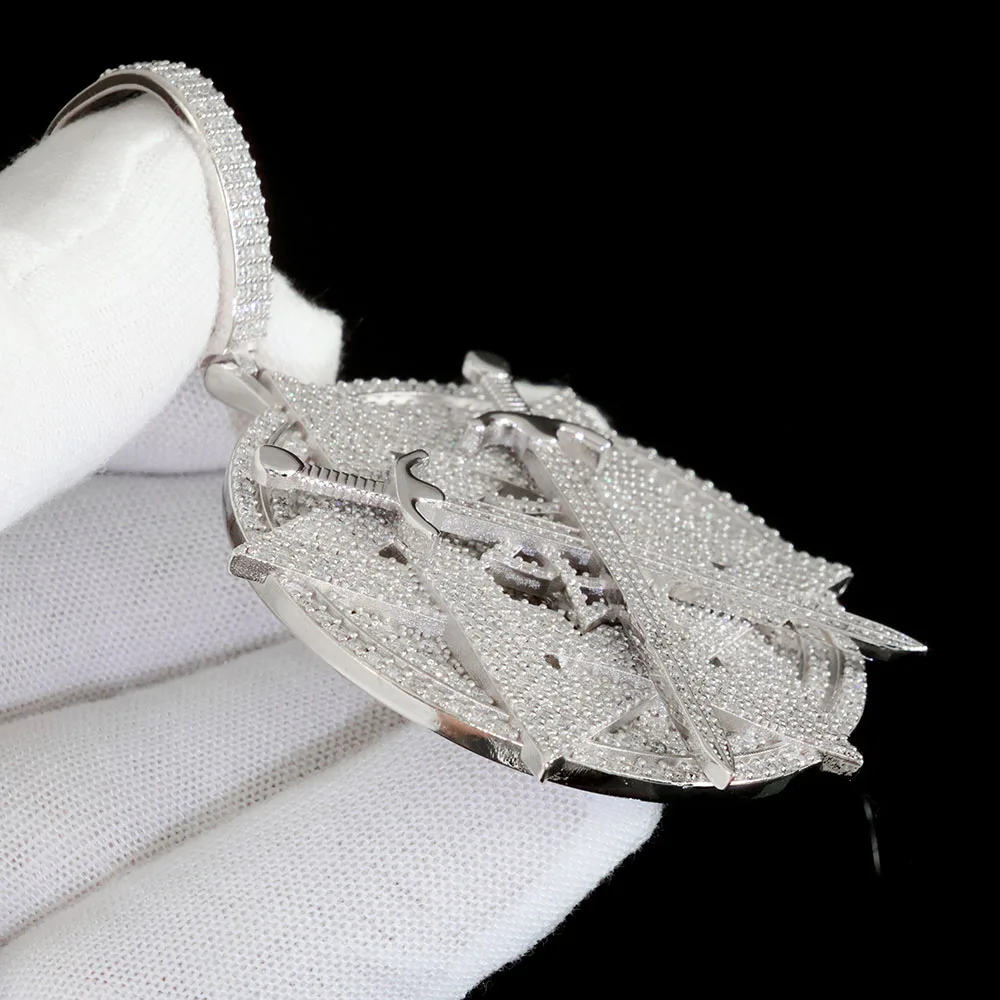 HHIOK 925 الفضة VVS مويسانيتي سداسية ستار 2 بوصة قلادة مخصصة مزدوجة السيف تصميم بلينغ مثلج خارج الماس والمجوهرات هدية #4