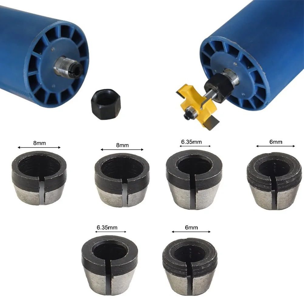 

Two Piece Collet Chuck Adapter Set for Electric Router Bits Designed for Engraving with Carbon Steel Construction