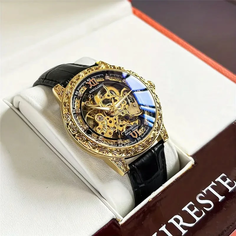 New High-Value Lightweight Luxury Hollow Automatic Mechanical Watch for Men, Fashionable Business Casual British-Style Men's Watch, This Is the Top Brand for Gifts, the Best Gift for Him, European, American, Japanese, and Korean Style Men's Wristwatch