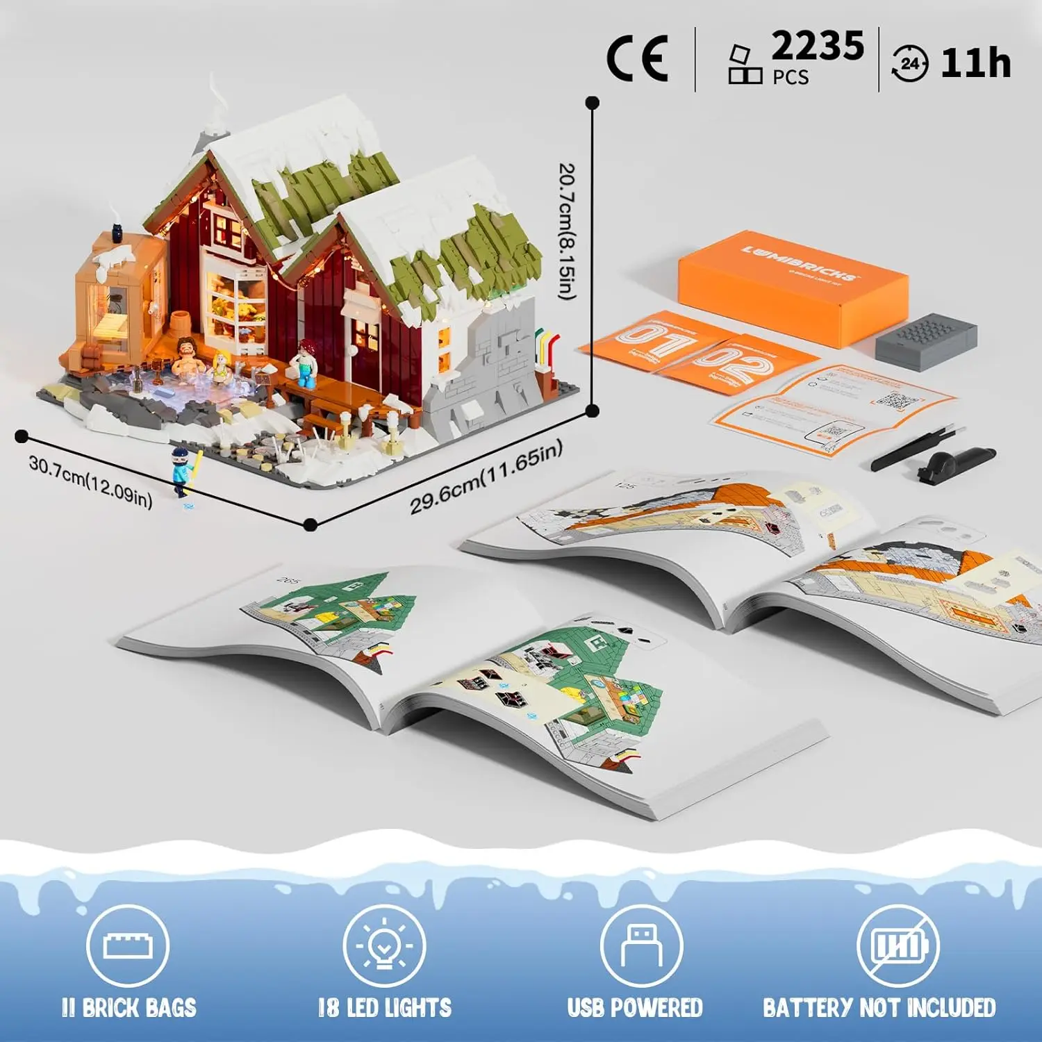 مجموعة LUMIBRICKS Spa-Cabin لإضاءة الشتاء - 2235 قطعة من مصابيح LED لعيد الميلاد والشتاء