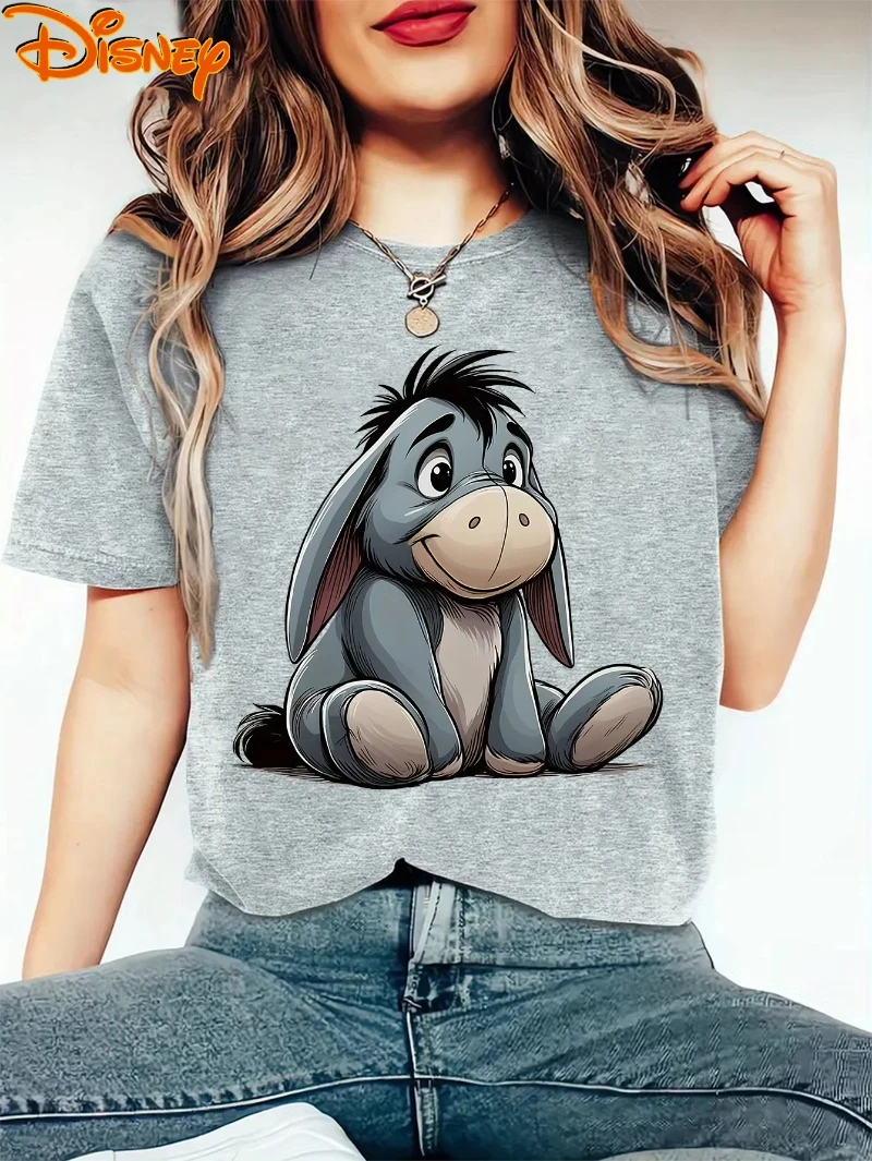 디즈니 위니 푸우 이요어 친구들 티셔츠 빈티지 여성 남성 코튼 티 유니섹스 반팔 오버사이즈 커플 탑 캐주얼