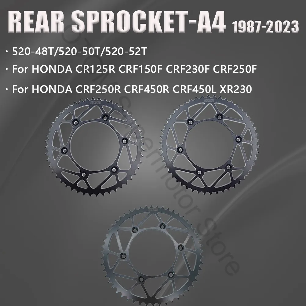 

Задняя звездочка цепи для мотоциклов HONDA 1987-2023, 520 48T 50T 52T, легкая стальная, для моделей CRF250R CRF450R CRF450L SL230 XR230
