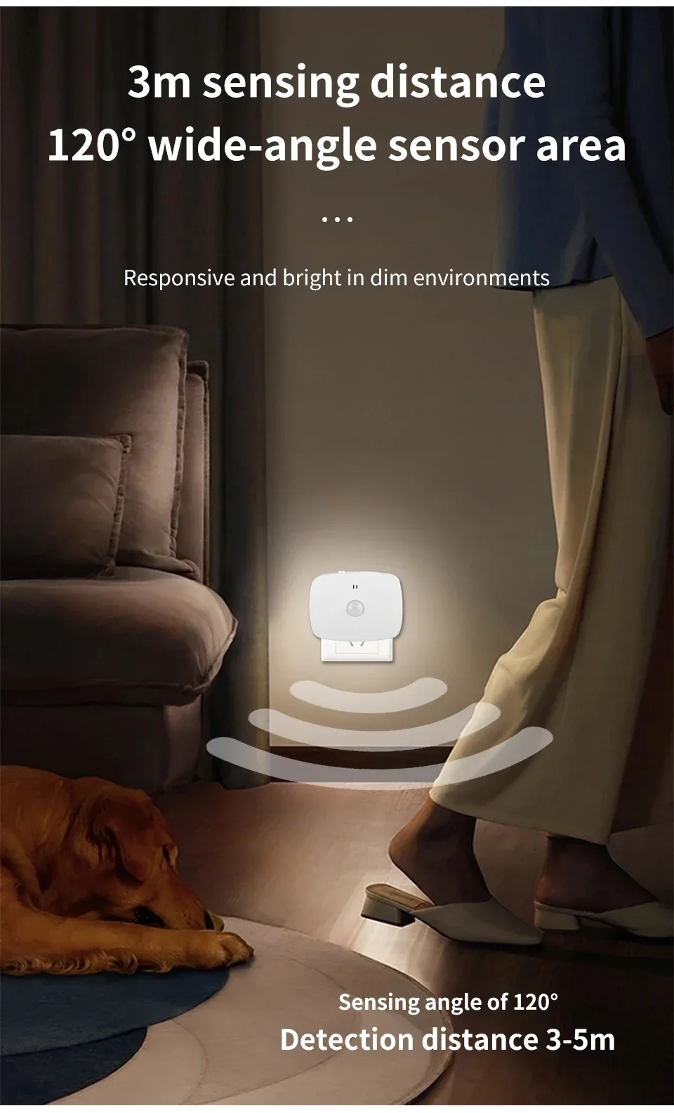 AC 110-220V Motion Sensor LED Night Lights 3 Color Dimmable Light Plug-in Model Infrared Smart Backlight Eye-Care Night Light