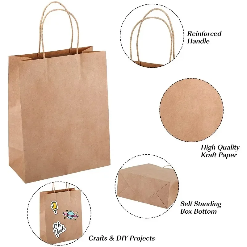 25/50Pcs Brown Kraft Paper Gift Bags With Handle Wedding Birthday Party Favor Bags For Small Shopping Retail Merchandise Bags