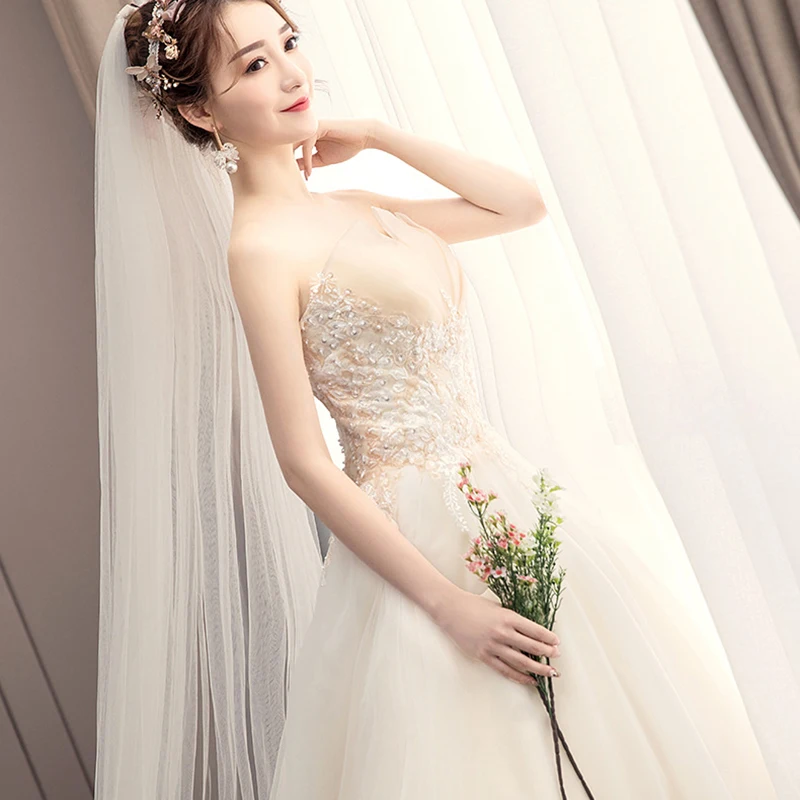 Vestido de noiva com renda floral Appliqued, tanque linha A, vestido de noiva sem alças, linha A, casamento, elegante, 2024