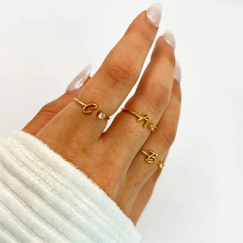 Tiny Initial Letter Rings For Women Stainless Steel A-Z Letters Adjustable Ring Female Christmas Aesthetic Jewelry bijoux femme