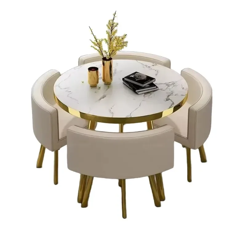 Set restaurant table and chair round stainless steel negotiation table and chair small round table space saving small