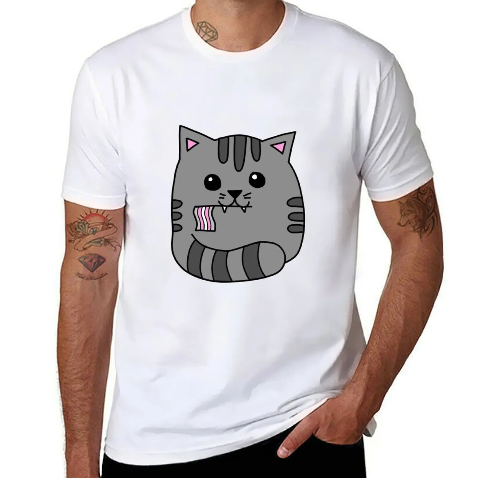 

demigirl pride flag cat T-Shirt t shirt man casual anime tshirt T-Shirt
