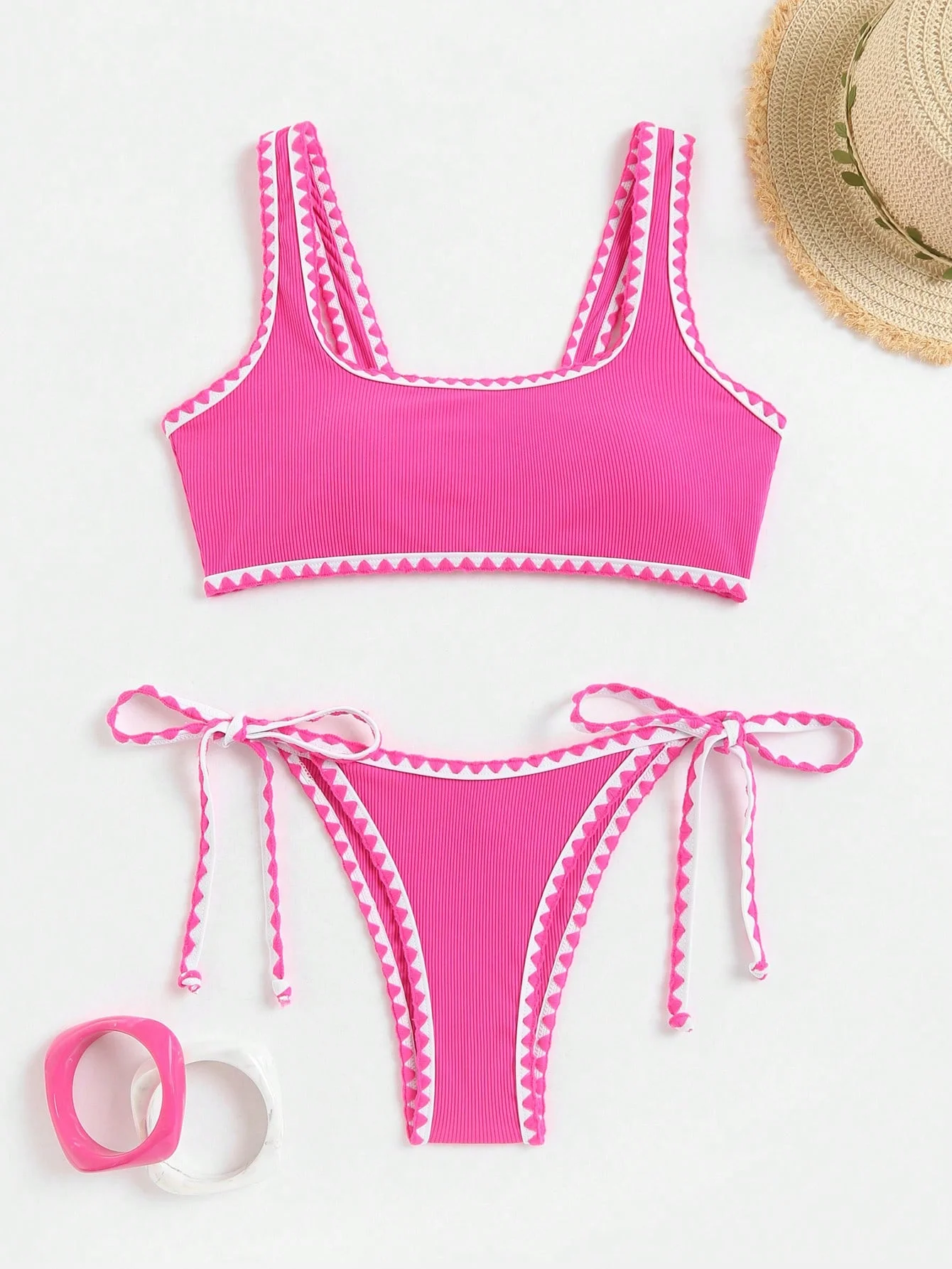 

DROZENO 2024 Sexy Baby Pink Bikini Swimsuit Women Swimwear Push Up Set Brazilian Bathing Suit Summer Two Pieces Self-tie Beach