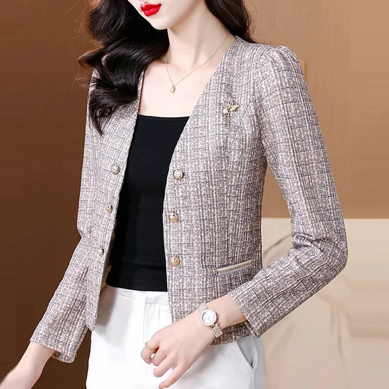 2026 Spring Autumn Women Woolen Coat Small Fragrant Style Coarse Woolen Suit Jacket High-end Temperament Short Casual Suit Top
