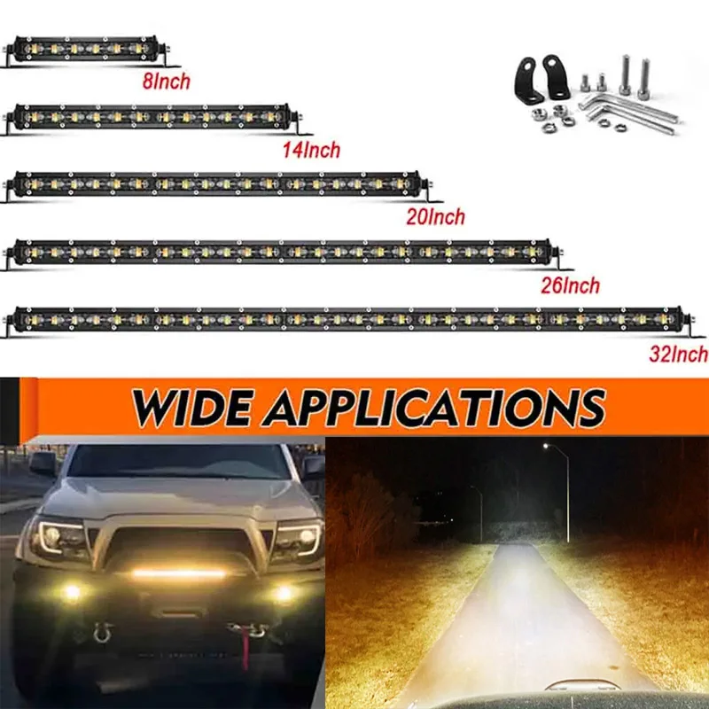 Double Color Led Bar 8/14/20/26/32Inch Work Lights Offroad SUV Fog Lamp Truck 12V 24V Strobe White Yellow Two Color Light Bars