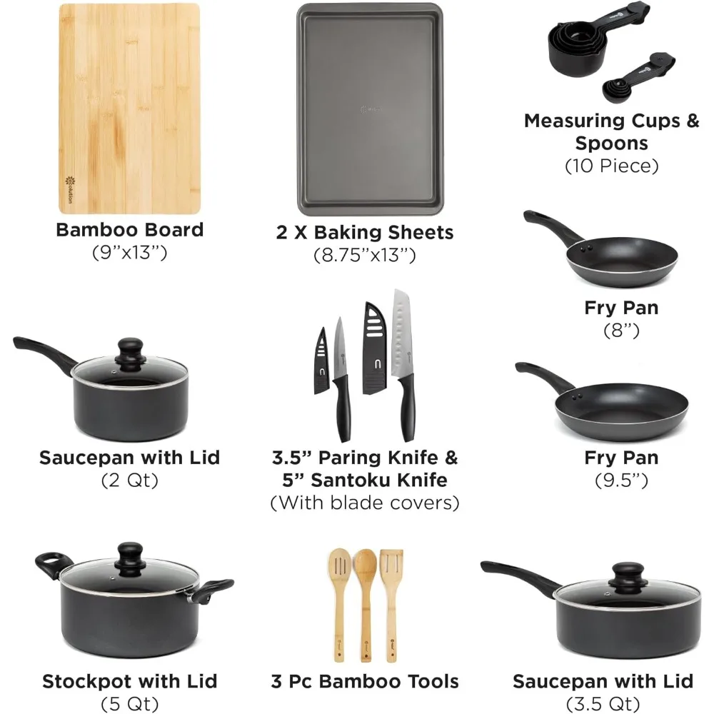 Easy Clean Ceramic Nonstick Cookware Set, Dishwasher Safe Kitchen Pots and Pans Set, Comfort Grip Handle, Even Heating