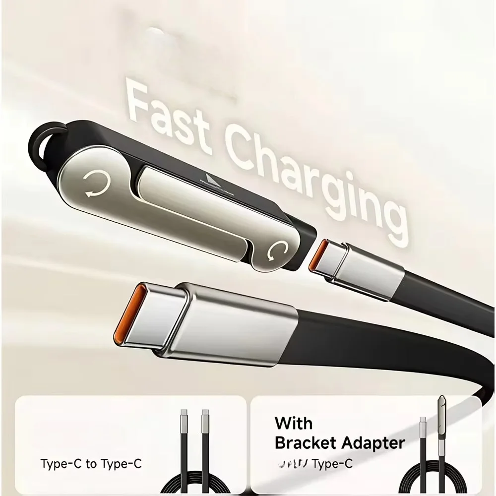 PD 2-in-1 Bracket Kit USB C Fast Charging Foldable Bracket Data Cable Type-C to Type-C Data Cable with Folding Phone Stand