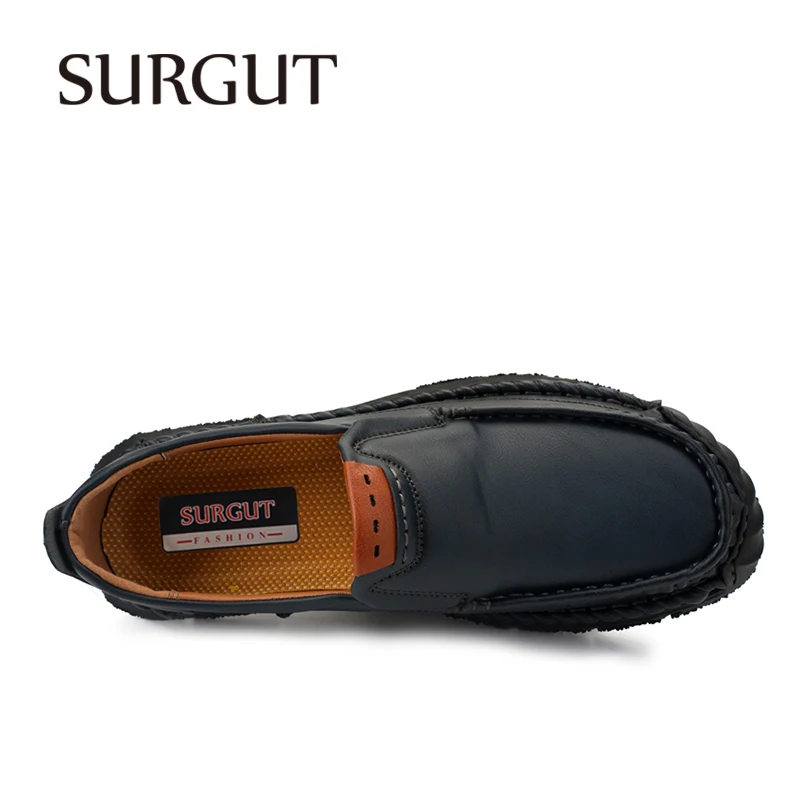 SURGUT Men's Hand-Sewn Casual Shoes Durable Rubber Sole Comfortable Slip-On Anti-Skid Breathable Design Office Casual Outings