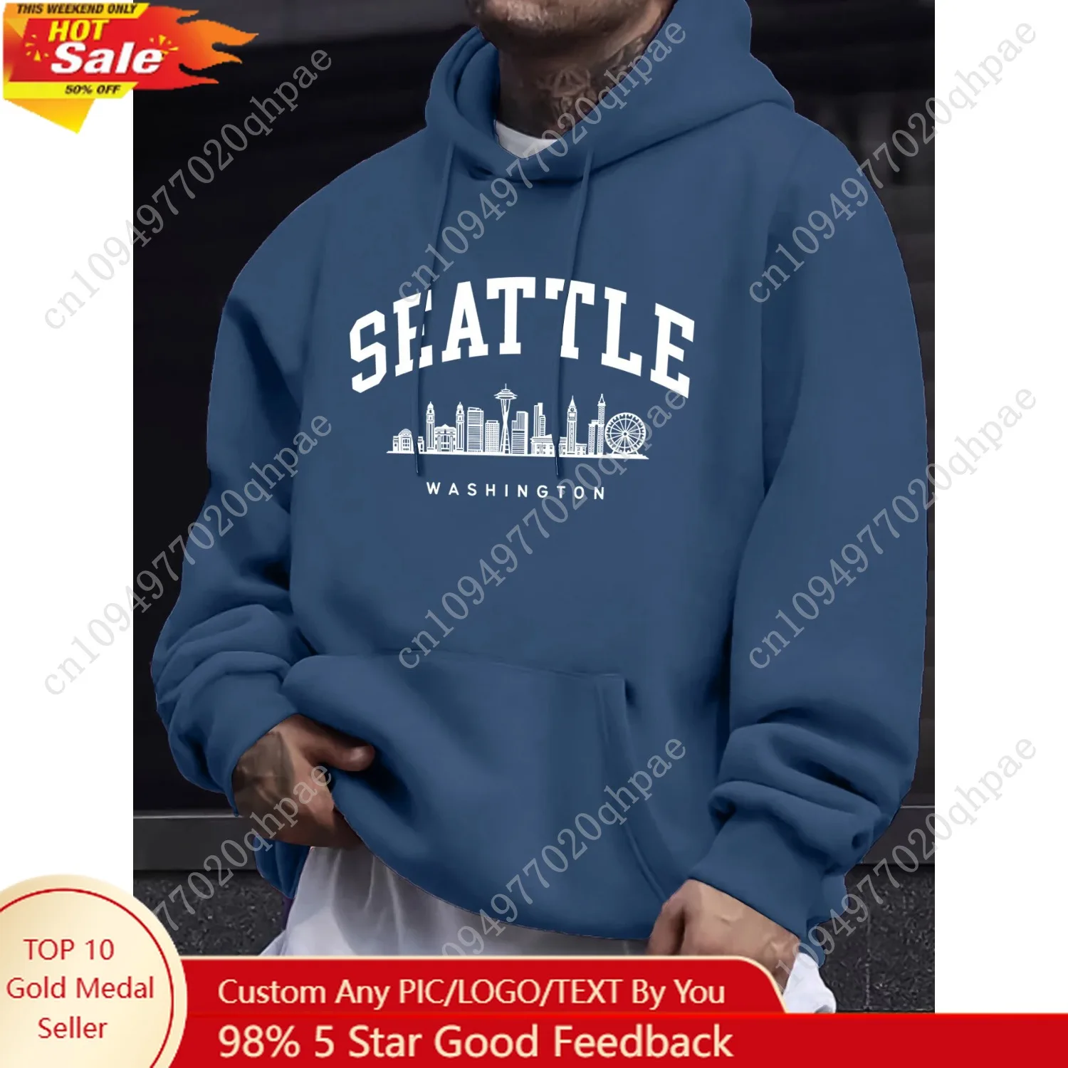 

Seattle Washington Letter Creative Printing Commute Tops Man Fleece Autumn Hoodie Casual Sports Sweatshirt Fashion Simple Hoodie