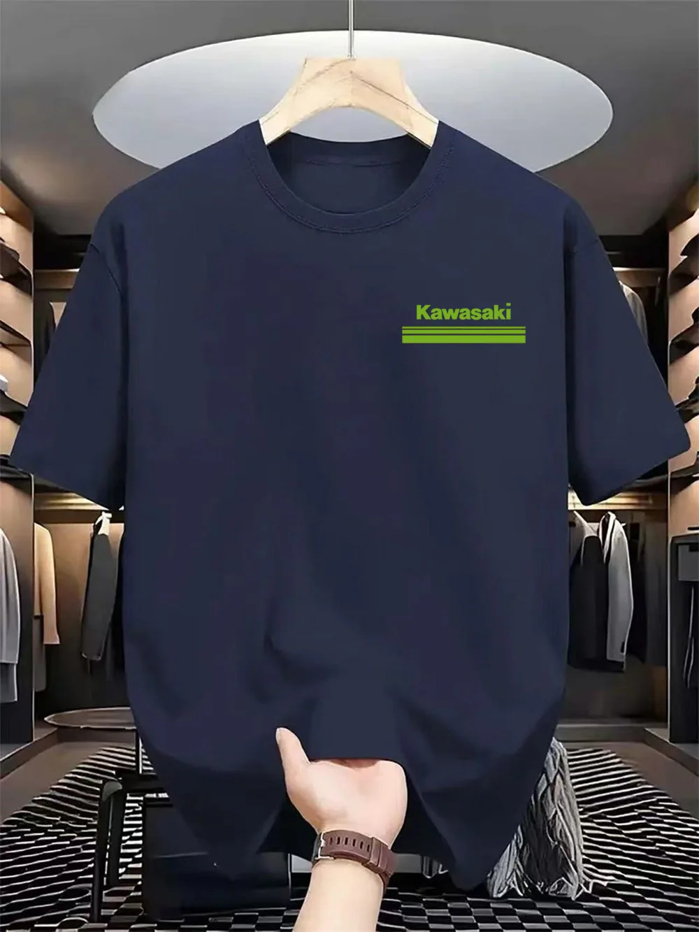 

Men's Kawasaki Motorcycle Racing Team Logo T-shirt, Summer Novel Round Neck Outdoor Sports T-shirt, Street Casual T-shirt