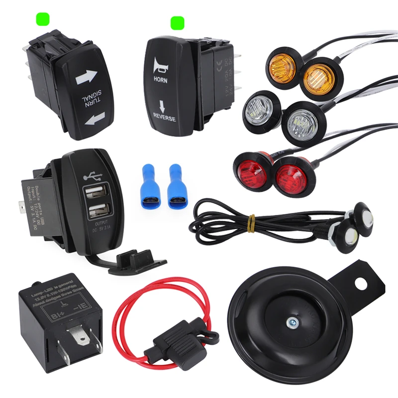 12-24V Dual USB Charge Rocker Switch Turn Signal Street Legal Led Reverse Kit With Horn And Reverse Light for SXS ATV UTV Golf