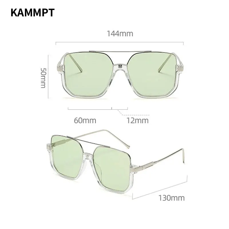 KAMMPT Retro Pilot Metal Sunglasses Fashion Korean Style Women Square Shades Trendy Ins Popular Brand Design UV400 Sun Glasses
