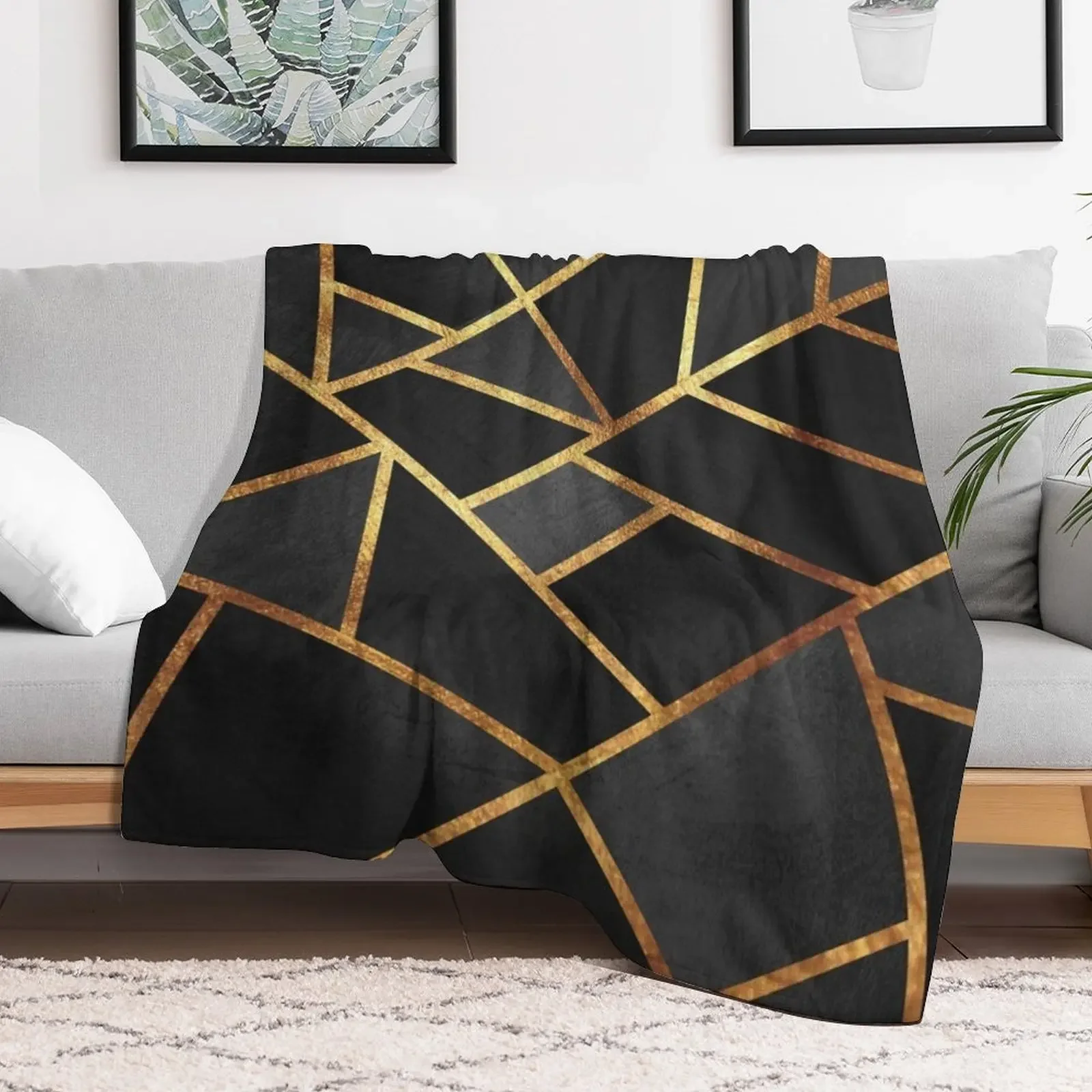 Black Gold Stone Geometric Throw Blanket halloween For Sofa Thin Decorative Sofas Cute Plaid Blankets