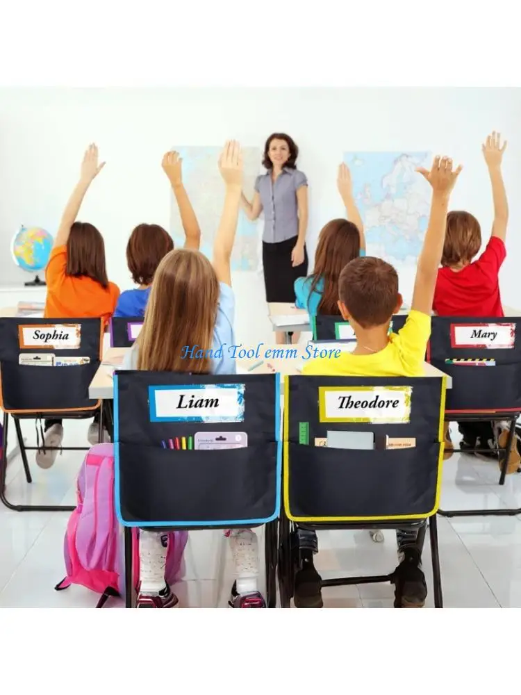 H37F 6/12Pcs Classroom Chair Pocket With Clear Label Window Large Capacity Back Storage Bag for Classroom Kindergarten