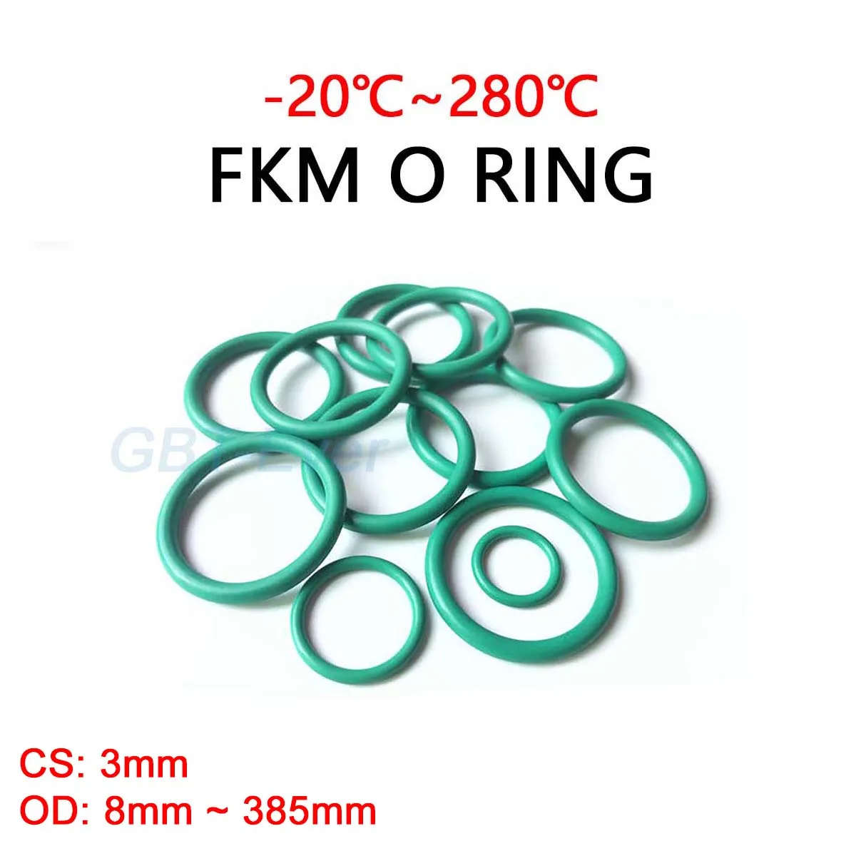 FKM Green Fluorine Rubber O Ring CS 3mm OD 8mm ~ 385mm O-Rings Sealing Gasket Washer Oil Resistant Acid & Alkali Resistant
