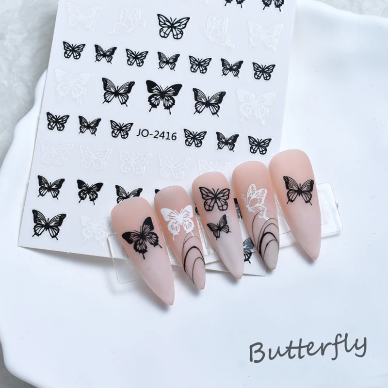 3D Nail Art Kleber Schieber Aufkleber schwarz weiß hohl Schmetterlinge Nagel Aufkleber für Dekorationen Maniküre Tipps Schönheit