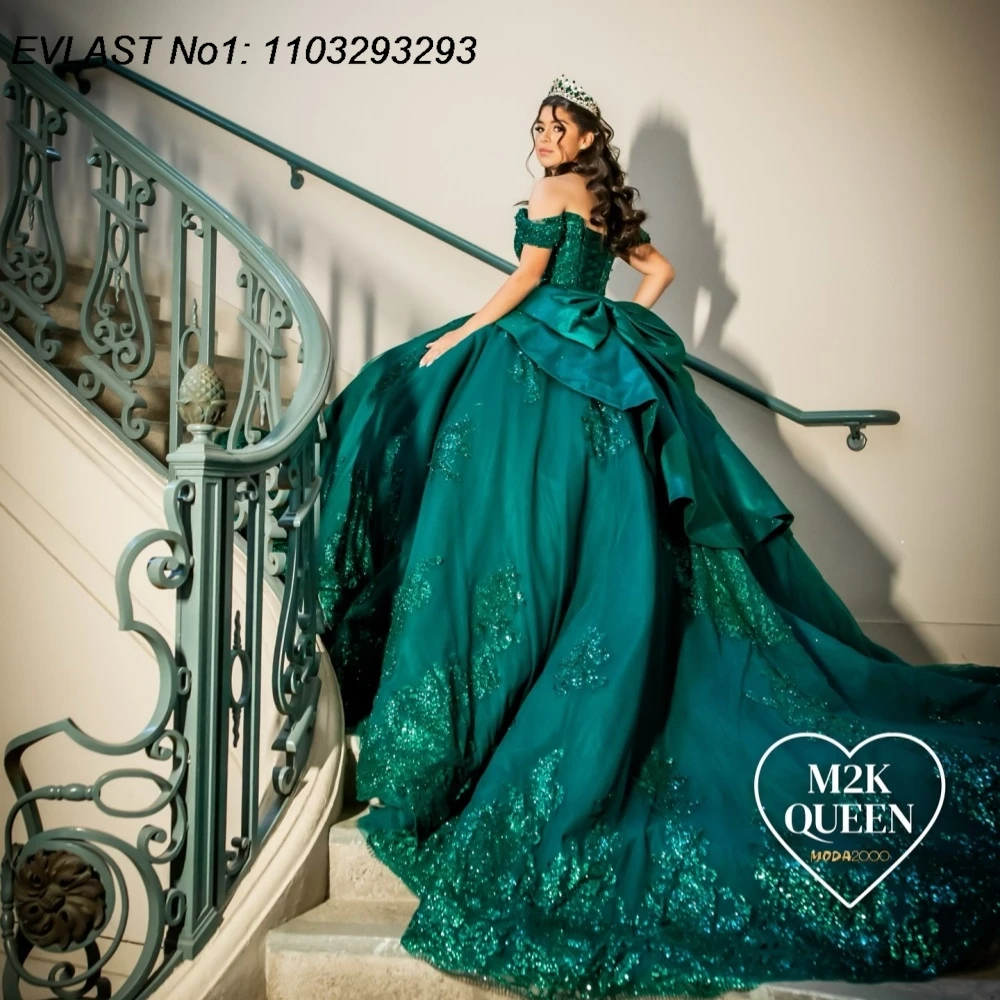 

EVLAST Customized 2026 Emerald Green Ball Gown Quinceanera Dress Lace Applique Beading Bow Sweet 16 Vestidos De 15 Anos E1QN166