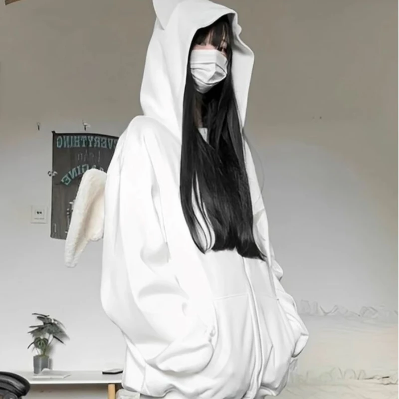 Korean style angel wings cat ears star print women's hoodie Autumn and Winter Japanese cute plus thick women's tops Y2K emo