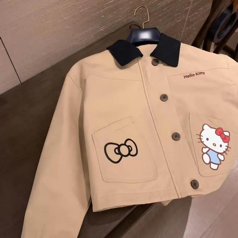 Hello Kitty Top Cappotto Ragazze Bella Giacca retrò a maniche lunghe Y2K Felpa Hot Cartoon Risvolto Casual Versatile Abbigliamento da lavoro da strada