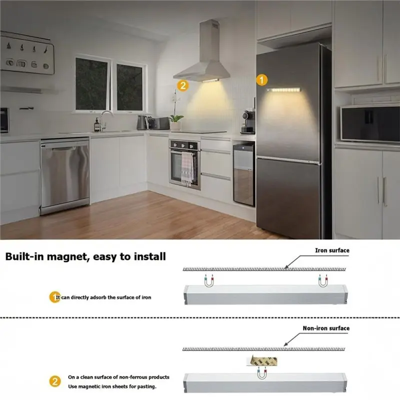 IALJ-Motion Sensor Light, Battery Operated 3 Pack Rechargeable Wireless Under Cabinet Lighting With Charging Station, Indoor