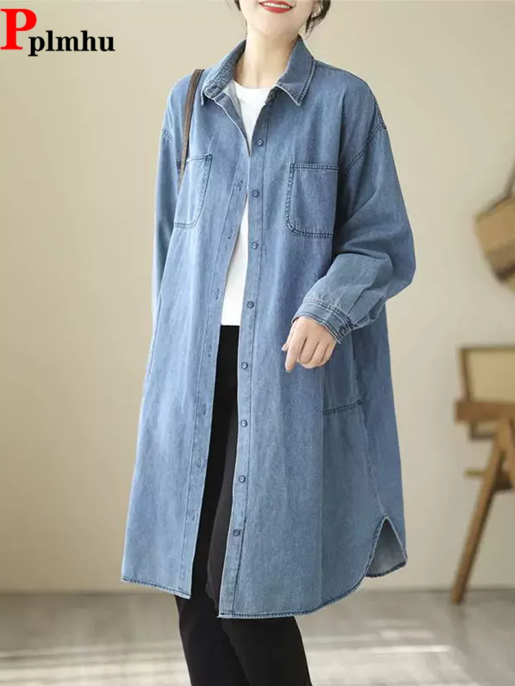 

Korean Vintage Baggy Denim Jackets Single Breasted Long Sleeved Top Jaquetas Women's Casual Loose Fashion Chaquetas Casaco