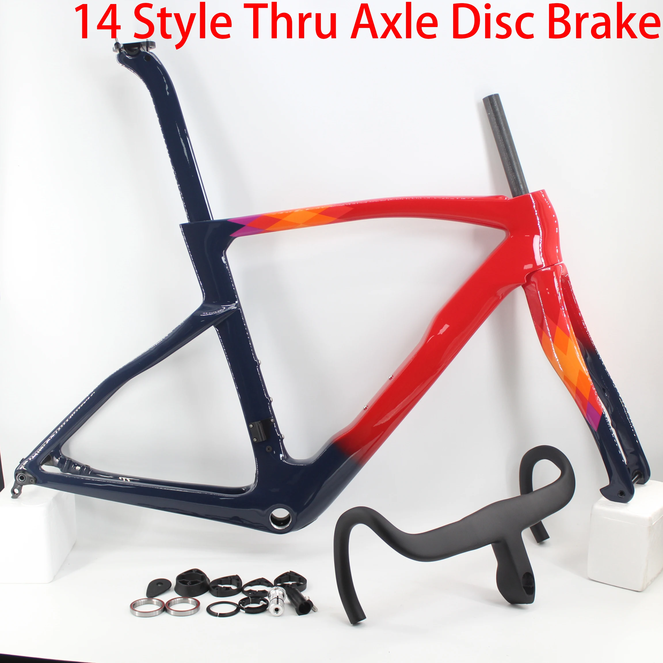 

Newest 700C Fully hidden cable Road Bike 1K Full Carbon Fibre Thru Axle Disc Brake Frame Carbon Bicycle Handlebar Fork Seatpost