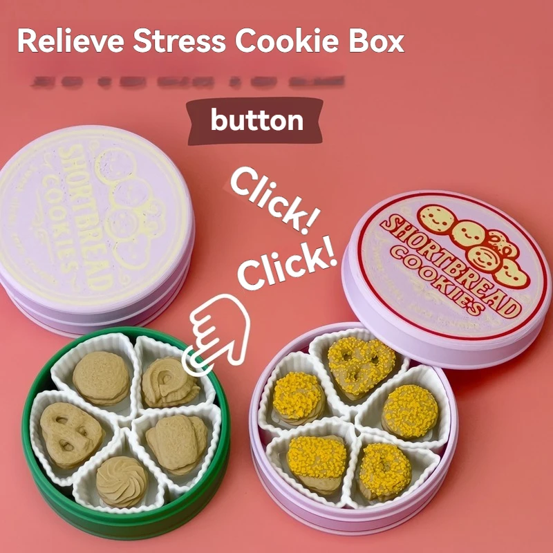 Cookies Box Decompression Toys with Built-in Keyboard Shaft Biscuit Button Fidget Finger Clicker Gifts To Pass The Boring Time