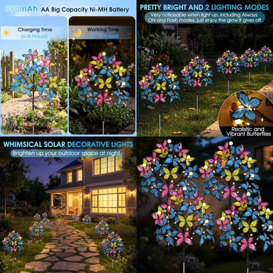 

Butterfly Solar Lights for Outside, 800mA Whimsical Solar Powered Butterfly Garden Stakes with 20 Butterflies for Outdoor Yard