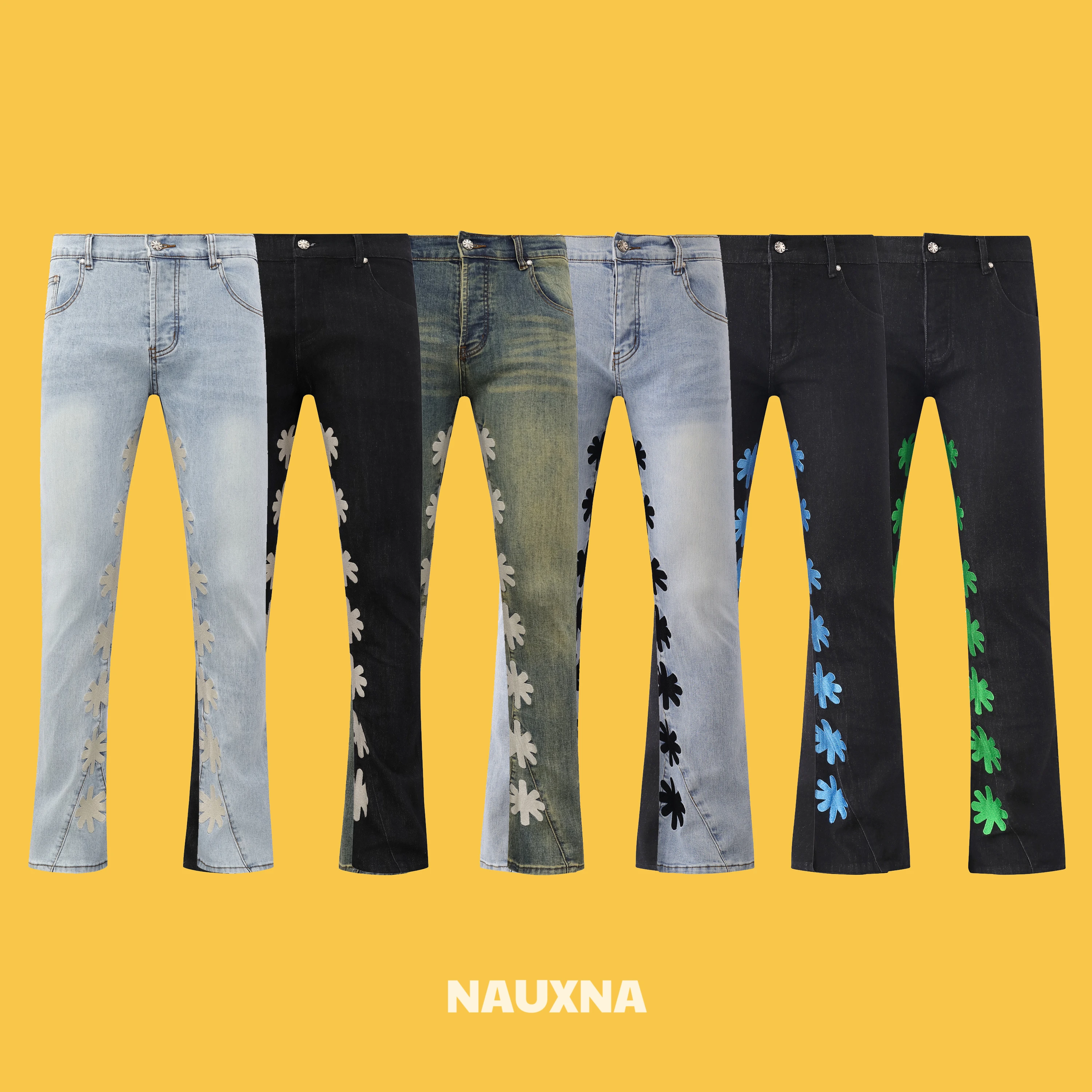 

Джинсы Slim Fit с вышитым логотипом American Street Sle для мужчин и женщин, повседневные длинные брюки, модные джинсовые джинсы со средней талией для подростков