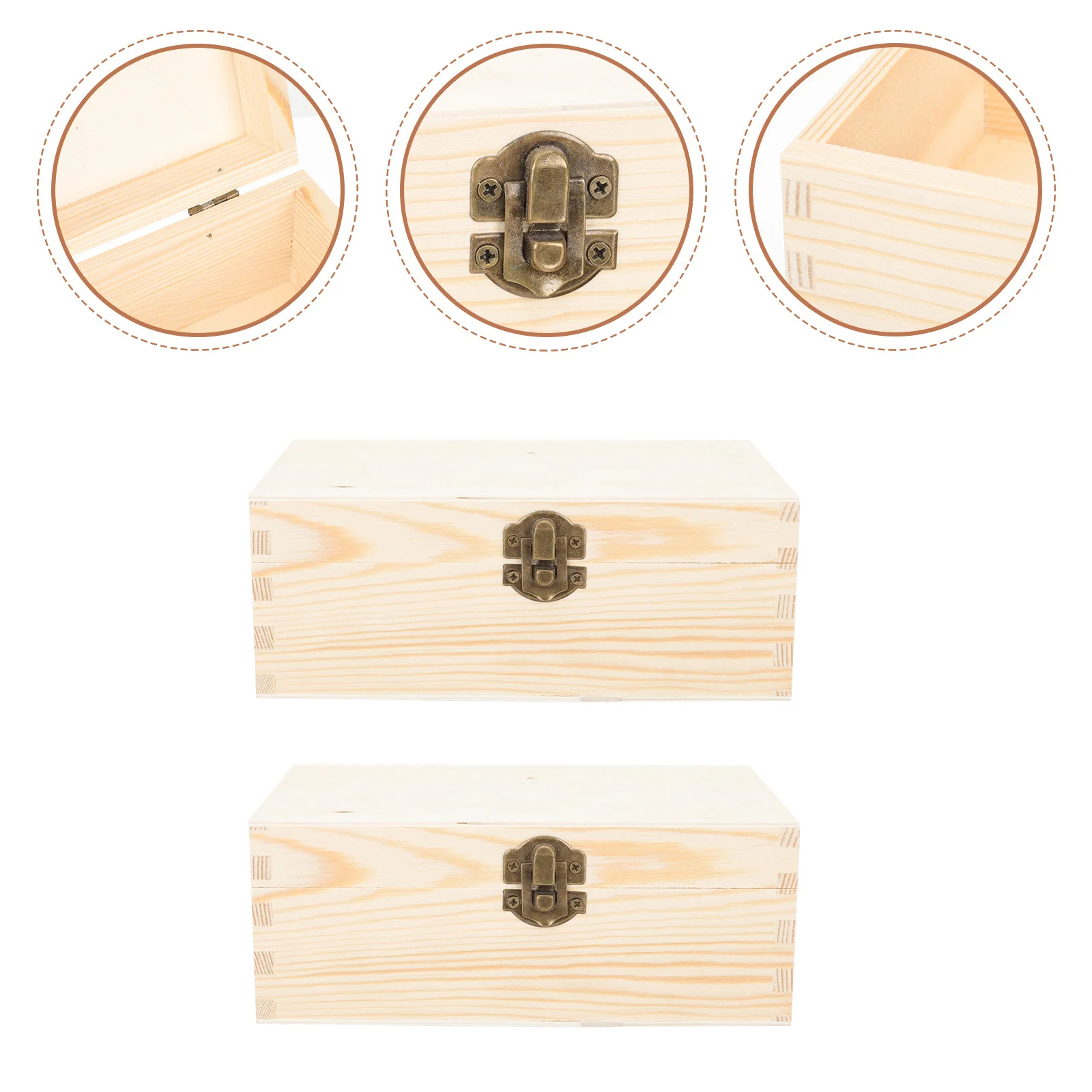 2Pcs Unpainted Wooden Storage Box DIY Jewelry Container for Children Safe Portable Trinkets Holder with Smooth Surface Name