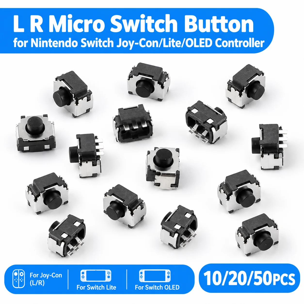 10/20/50PCS L R Micro Switch Button for Nintendo Switch Joy-Con/Lite/OLED Controller, SMD Tactile Repair Parts Only (No Tools)