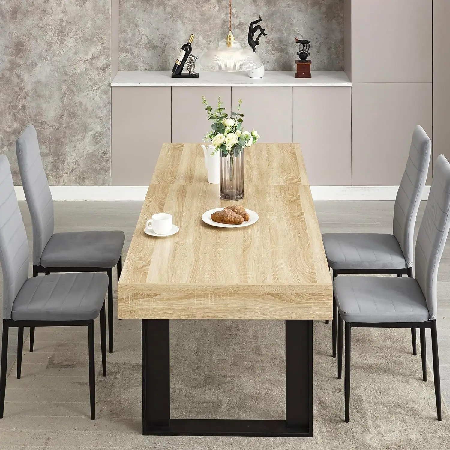 Dining Room Table for 6 8 10, Modern Farmhouse Wooden Kitchen Expanding Table, Long Large Expandable Dining Room Conference Tabl